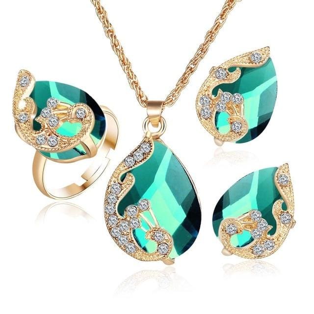 Crystal Peacock Jewelry Sets Bride Wedding Necklace